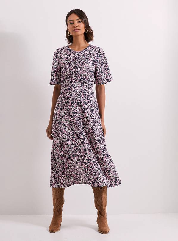 DOROTHY PERKINS Pink Floral Twist Front Angel Sleeve Midi Dress 10